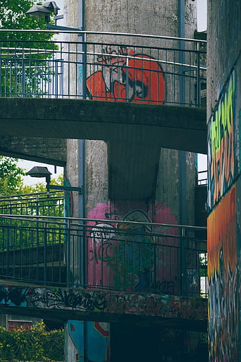 stairs, graffiti, bridge, industry, architecture, city, stone Stairway, stone, spiral Staircase, masonry, perspective