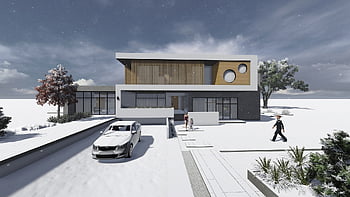 villa, architecture, rendering, external, model, building, design, perspective, snow Scene, snow, live