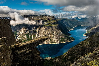 voda, Příroda, trolltunga, ringedalsvannet, Norsko, hora, krajina, povaha, mraky, SKJeggedal