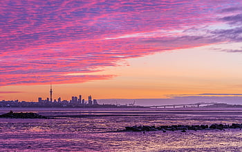 sunrise, morning, city, buildings, skyline, sky, nature, clouds