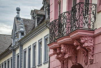 Dům, fasáda, budova, historický, Červené, bílý, architektura, město, okno, historické centrum, dekorativní