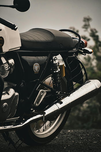 královské enfield, motocykl, detail, deštivý den, kanyakumari, Indie, mokré, kolo, venkovní, vinobraní, podrobnosti