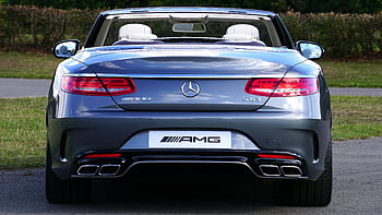 Mercedes-Benz grigio, convertibile, AMG S63, macchina di lusso, retrovisore, Hertfordshire, mercedes-benz amg, auto convertibile, vista incredibile, tubi di scarico, auto sportiva