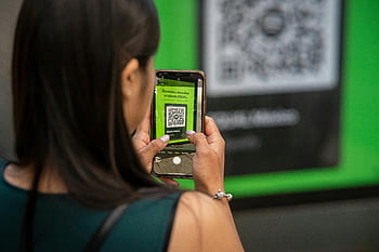 woman, smartphone, QR code, Mexico City, modern technology, scanning, action, digital, mobile device, technology, urban