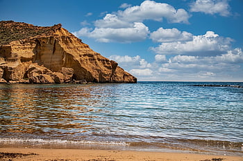 hav, strand, klipper, himmel, skyer, sand, kyst, kysten, horisont, ocean, landskab
