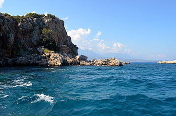 ทะเล, คลื่น, ธรรมชาติ, ภูมิประเทศ, ไก่งวง, Kemer, หิน, ภูเขา, เมฆ