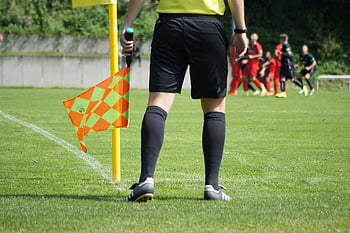 futball, vonalbíró, játékvezető asszisztens, zászló, sport-, sarok