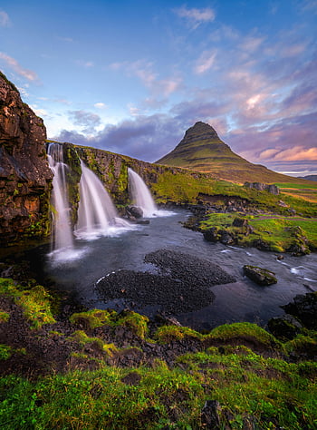 Kirkjufell waterfall, Iceland, mountain, sunset, nature, landscape, Kirkjufell mountain, breathtaking view, nature lovers, scenic, outdoor
