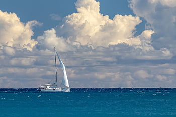 Boot, Segelboot, Segeln, Mast, Natur, Takelwerk, Tauwerk, seelandschaft, Ozean, Meer, Wolken