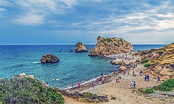 Afroditina skála, pláž, Kypr, paphos, krajina, scenérie, pobřeží, moře, petra tou romiou, Příroda, turistická atrakce