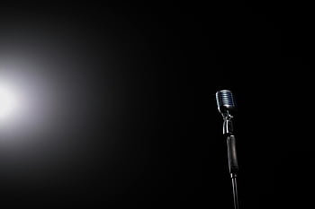 silver retro microphone, vintage microphone, spotlight, dark background, music themes, retro mic, vintage mic, microphone stand, black background, illuminated microphone, music-related themes