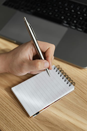 rukopis, poznámkový blok, pero, laptop, kancelářská práce, obchodní koncepty, detail, lavice, produktivita, Psaní poznámek, pracovního prostoru