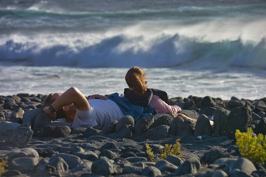 sea, coast, peace, to Enjoy, man, woman, waves, beach, water, ocean, nature