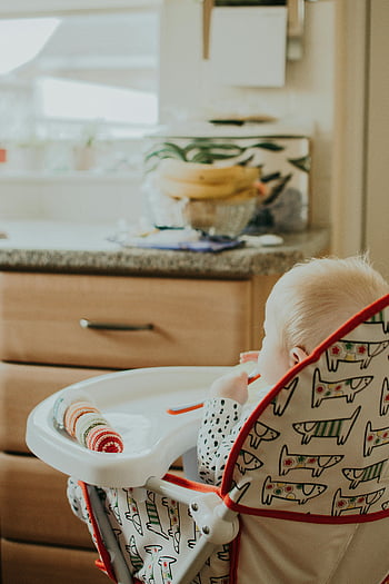 baby, feeding chair, high chair, cute baby, meal, colorful high chair, cozy kitchen, kitchen, baby meal, baby feeding, highchair