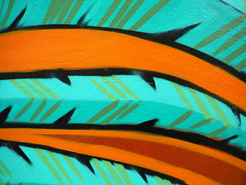 œuvres d'art orange et vert, Art des graffitis abstraits, couleurs vives, motifs dynamiques, Art vibrant, art de rue, art urbain, murale colorée, art moderne, art contemporain, dessin abstrait