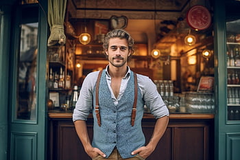 Ai gerado, homem, Barra, o negócio, casual, cidade, casal, cara, bonito, estilo de vida, fazer compras