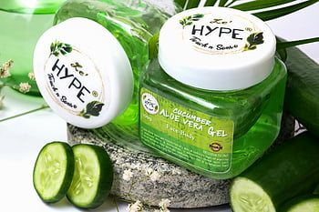 Cucumber Aloe Vera Gel, skincare, refreshing, fresh cucumber slices, green textures, face-body gel, Le' HYPE, Touch n Sense, natural skincare, cucumber slices, aloe vera gel