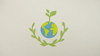 paper cutouts, gray surface, Earth cutout, plant symbol, environmental conservation, eco-friendly design, green planet, nature art, sustainable living, paper art, Earth day