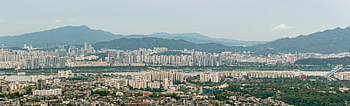 seoul, city, panorama, river, skyscrapers, buildings, megalopolis, urban, nature, haze, fog