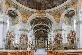 kostel, interiér, oltář, kazatelna, náboženství, umění, malovat, barokní, nave, křesťanství, kaple