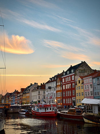 nyhavn, Kodaň, doupě, Dánsko, kanál, Skandinávie, nebe, západ slunce, Příroda, barvitý, cestovat