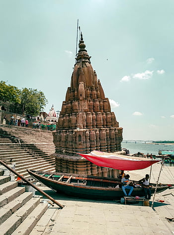 starověký chrám, varanasi, řeky, Ganges, lodí, kroky, ghats, indická architektura, hinduistický chrám, nábřeží, duchovní místo