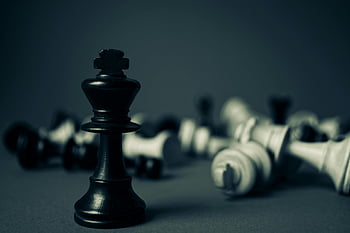 pezzo di scacchi del re nero, pezzo di scacchi in piedi, pezzi di scacchi caduti, strategia, trionfo, gioco di scacchi, scacchiera, pezzo degli scacchi nero, Strategia di scacchi, Victory di scacchi, re degli scacchi
