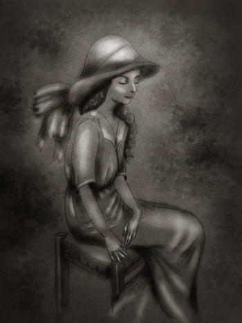 dame, hat, ung, kvinde, retro, årgang, ambrotype, sepia, gammel mand, tegning, portræt