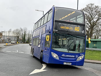 autobus, dvojpatrový autobus, modrý, Maidstone, nemocnice, Trasa 60, ulice, NU-VENTURE, LJ09 OKO, centrum města, bezkontaktní