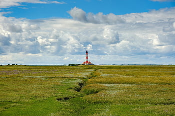西の灯台、 オープンフィールド、 広大な草原、 曇り空、 美しい景色、 風景の風景、 灯台、 草原、 曇りの日、 自然の風景