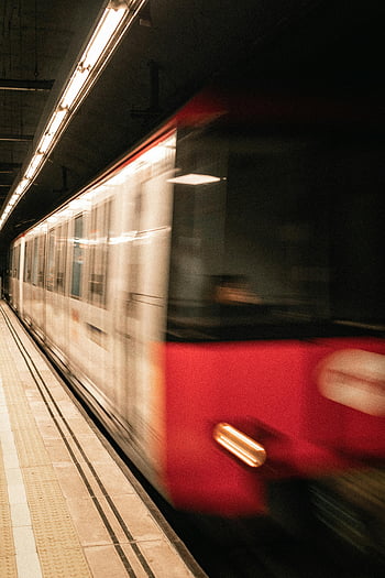 metro tog, Undergrunnsstasjon, sløret bevegelse, hurtigtog, undergrunnsbanen, offentlig transport, bytransitt, togstasjon, underjordisk transitt, bytog, rødt tog