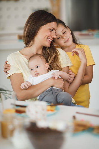 mor, barn, datter, baby, sammen, knus, kærlighed, mennesker, smilende, familie, kvinde