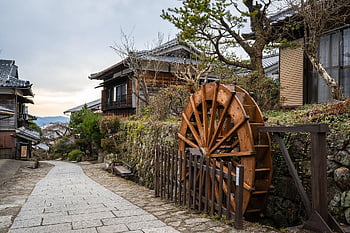 magome-juku, magome, nakasendo Way, nakasendo Road, old Post Town, edo Period, japan, historic, waterwheel, cobblestone, gifu