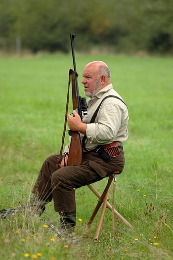 hunter, rifle, lookout, man, watch, sitting, hunting, gun, observing, observe, tradition