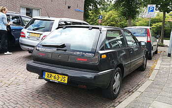 volvo, 480, turbo, 1989, auto, XR-63-JS, Middelburg, targa, parcheggiata, strada, strada di mattoni