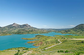 Spagna, andalusia, Provincia di Cadice, Reservoir Zahara-El Gastor, serbatoio, zahara de la sierra, El Gasto, acqua, paesaggio, montagne, natura