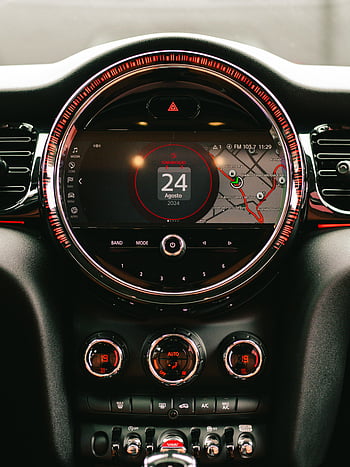 car dashboard, GPS navigation system, climate control settings, close-up, vehicle interior, digital display, car controls, dashboard controls, car interface, car technology, climate control