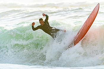 surfing, surfare, våg, surfingbräda, balans, krascha, dynamiskt ögonblick, spänning, hav, verkan