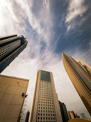 skyskrabere, bygninger, downtown, by-, moderne, bybilledet, arkitektur, skyline, gade, Kuwait, instagram