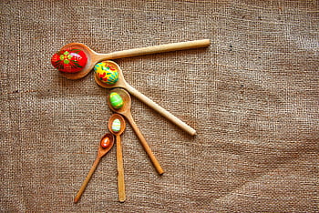 easter, easter Eggs, egg, colorful, spring, spoon, red, yellow, green, orange, nature