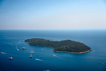 aerial view, island, Dubrovnik, Croatia, Adriatic Sea, boats, scenic, near Dubrovnik, island view, sea view, boats in sea