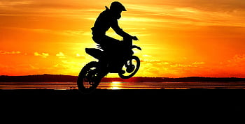 sunset, motorbike, cross Sport, speed, silhouette, jump, race, power, nature, ocean, beach