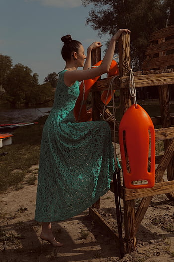beach, rescuer, young Woman, dress, catamaran, beauty, femininity