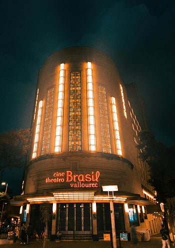 Cine Theatro Brasil Vallourec, Belo Horizonte, Brazil, night view, illuminated, exterior, theater, building, landmark, cityscape, architecture