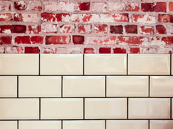 white ceramic wall tile, red concrete bricks, vintage brick, modern tile surface, aesthetic contrast, interior design, wall texture, building materials, home decor, architectural elements, brick and tile combination