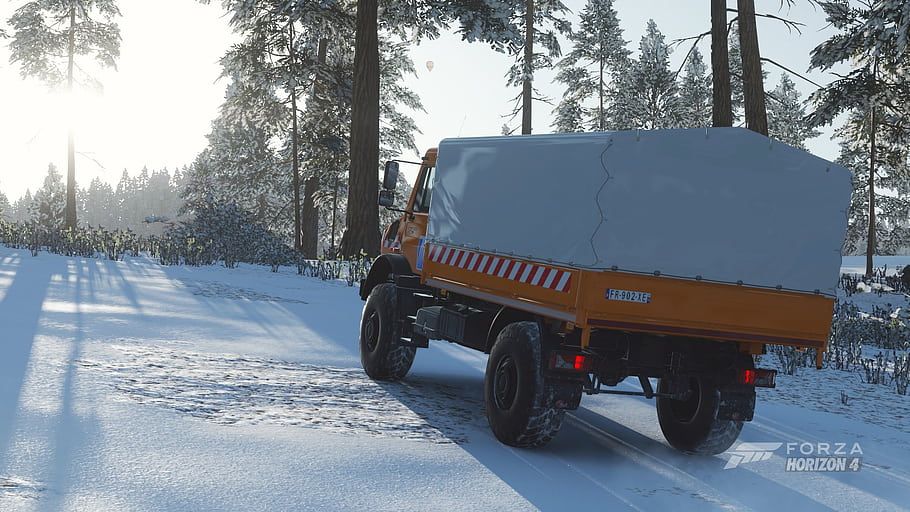 Forza, horizont, 4, mercedes, unimog, sníh, les, kamionu, zimní, silnice, hra