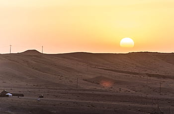 sunrise, gobi, yurt, nature, landscape, sky