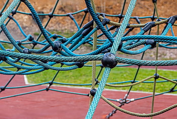 rozmrazit, spojení, uzel, rosa, lano, upevnění, detail výstřel, vázané, lezecký rám, hřiště, připojit konkurenci