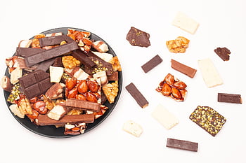candies, snack, sweets, peanuts, candied Peanuts, caramelised Peanuts, chocolates, cookies, top View, milk, homemade
