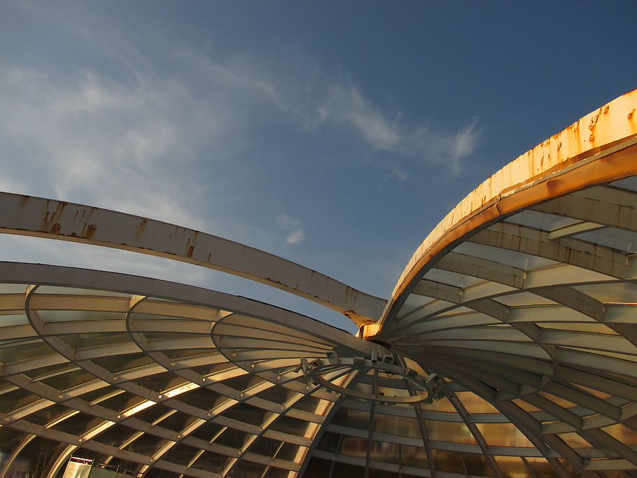 kov, rez, bazén, střecha, nebe, modrý, mraky, primosten, chorvatsko, architektura, struktura